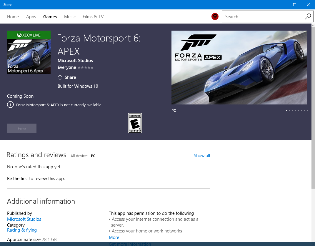 Forza Motorsport 6: Apex shows up on the Store, should be coming soon -  MSPoweruser