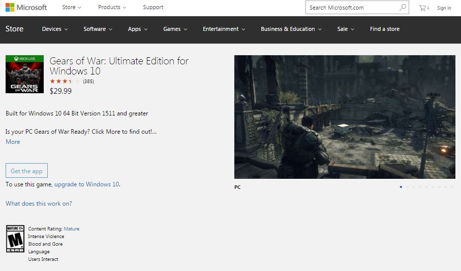 Gears of War Ultimate Edition Windows Store