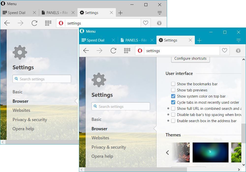 Opera 36 Windows 10 UI