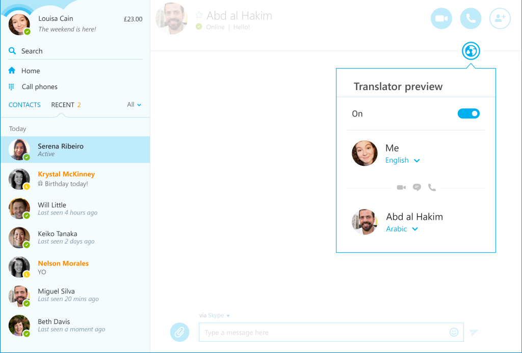 Skype Translator Arabic