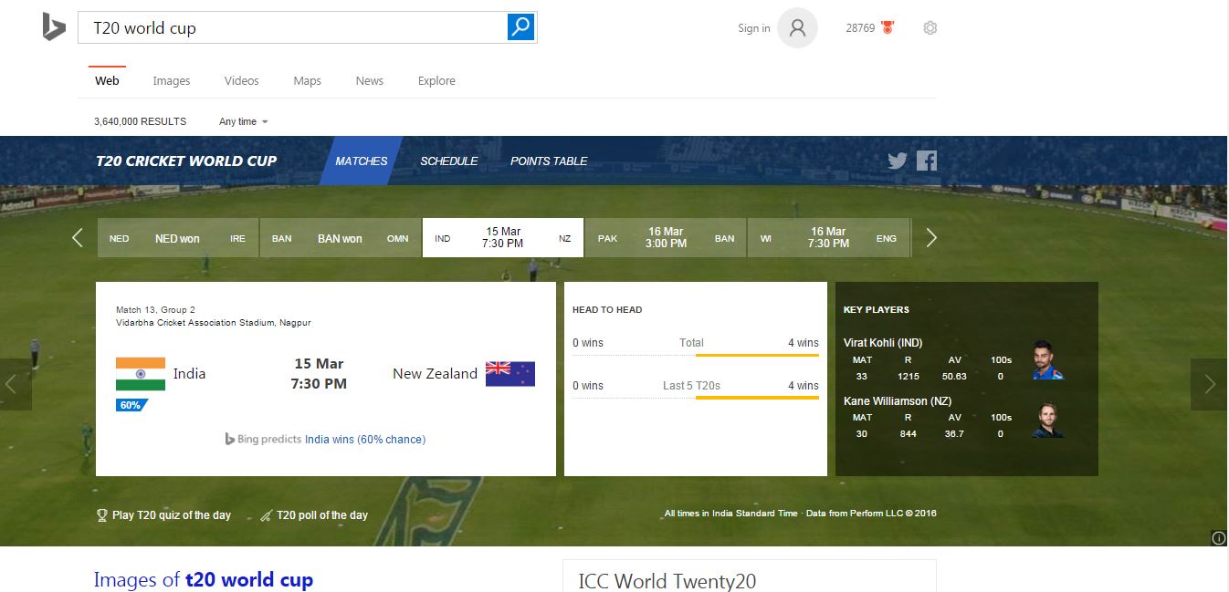 T20 Worldcup bing Cricket