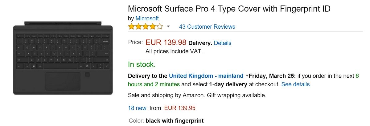 Deal Alert Surface Pro Type Cover With Fingerprint Reader Now Only 140 Euro On Amazon Mspoweruser