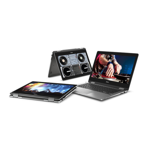Three Dell Inspiron 13 7000 Series (Model 7368) 2-in-1 Touch notebook computers, codename Starlord, arranged in a circle with different orientations.