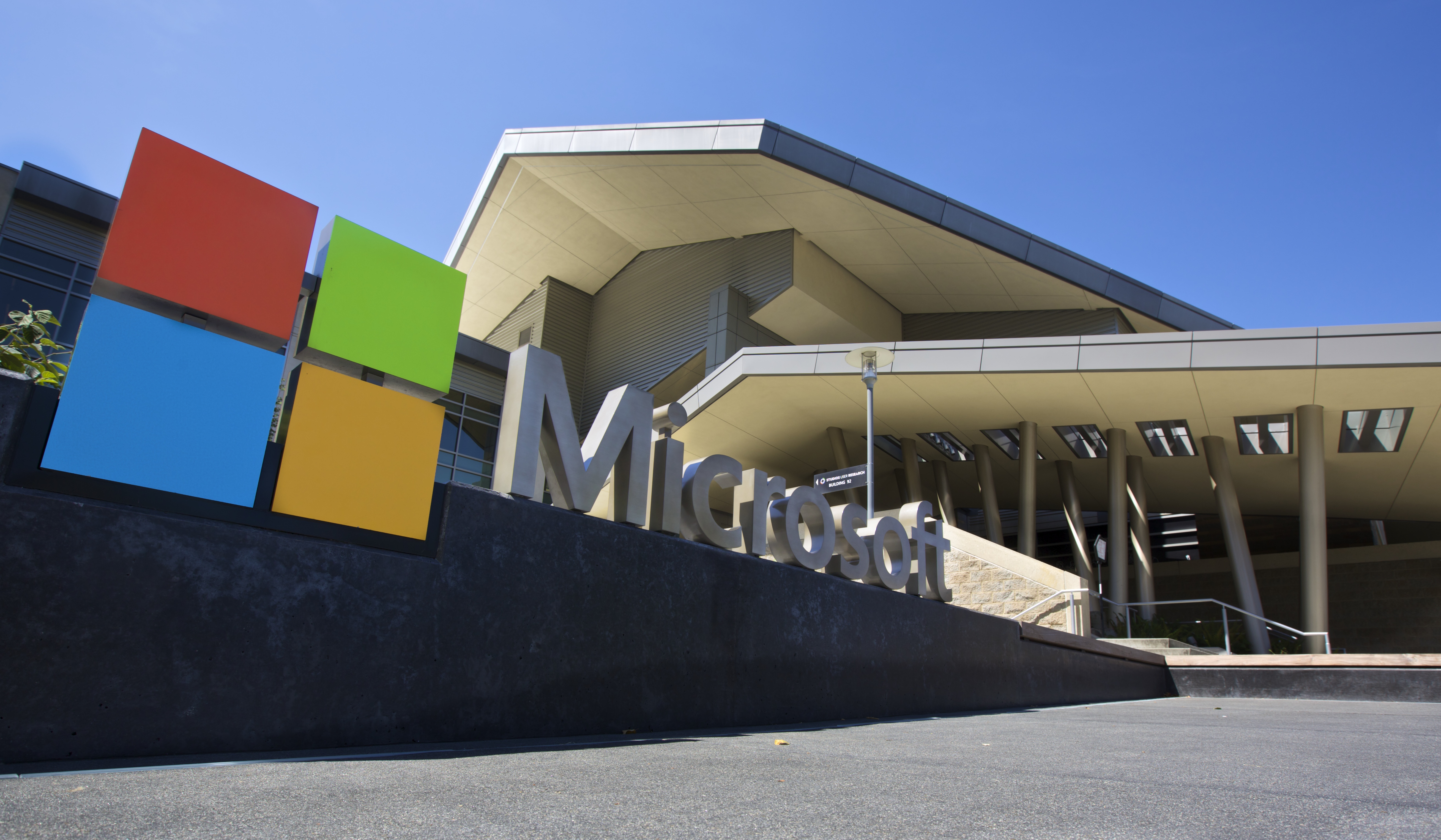 The Visitor’s Center at Microsoft Headquarters campus is pictured July 17, 2014 in Redmond, Washington. (Stephen Brashear/Getty Images)