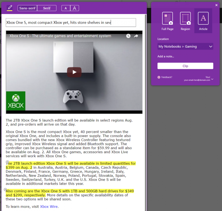 OneNote Web Clipper