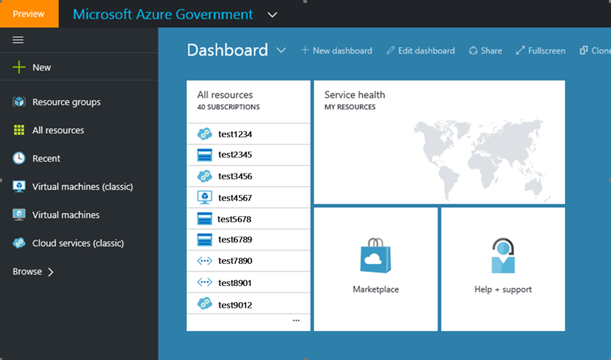 Azure Government Portal Preview