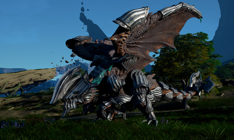 The player's dragon, Thuban, covered in armor