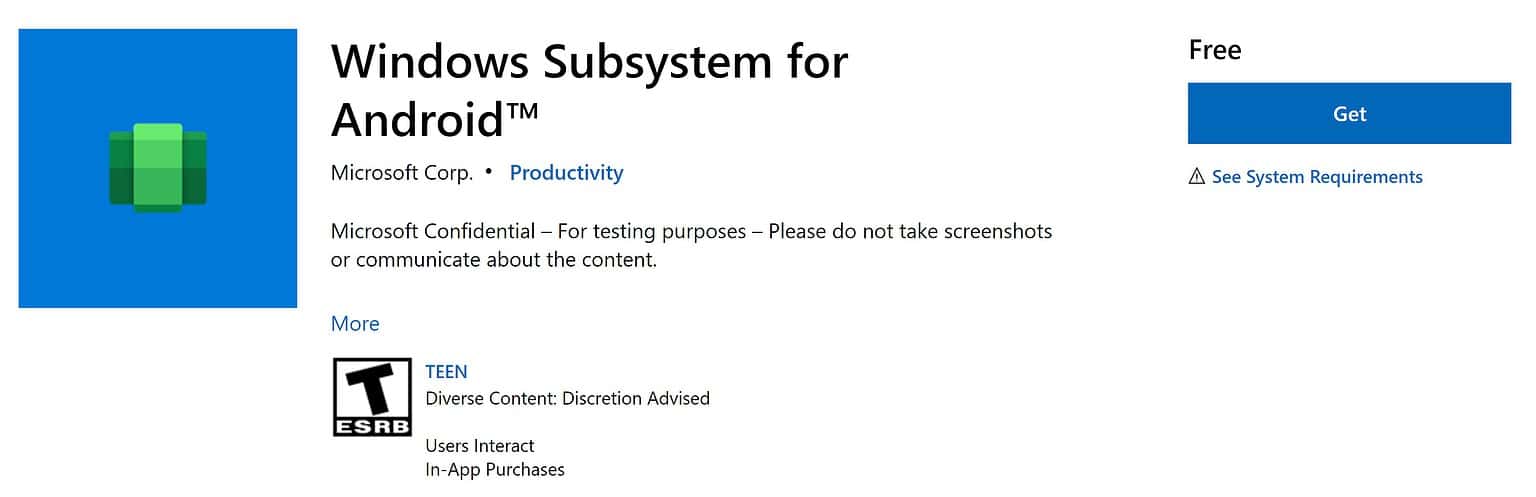 Microsoft S Windows Subsystem For Android App Spotted In The Store