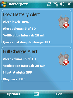 BatteryZzz 2.0: alarma de batería baja para dispositivos Windows Mobile