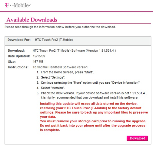 Official T-Mobile HTC Touch Pro 2/Dash 3G WM 6.5 upgrade now available for download