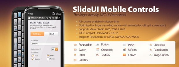 Quer criar uma interface de usuário incrível no Windows Mobile? Confira os controles móveis SlideUI .NET CF