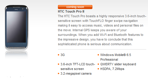 Orange HTC Touch Pro 2 coming soon …What?