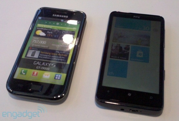 HTC HD7 caught on video, sized up against Samsung Galaxy S