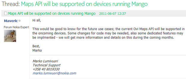 Ovi Maps APIs will be supported in Windows Phone 7 Mango