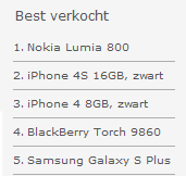 Nokia Lumia 800 still on tops at KPN Netherlands, top at O2 Germany also