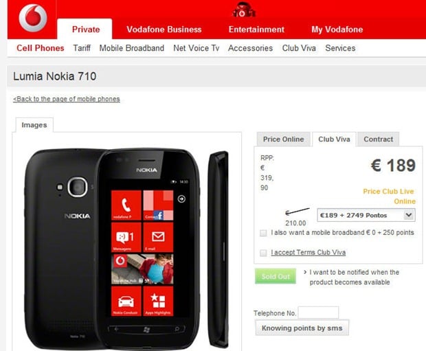 Nokia Lumia 710 sold out at Vodafone Portugal