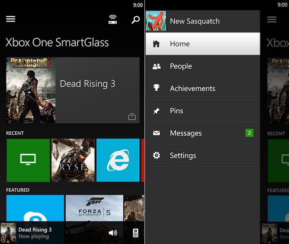 SmartGlass per Xbox One Windows Phone