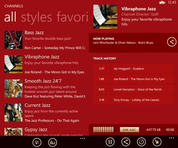 אפליקציית JazzRadio Windows Phone