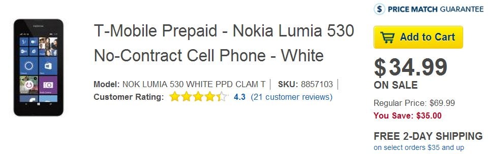 거래 알림: T-Mobile Nokia Lumia 530 Bestbuy에서 단 $34.99