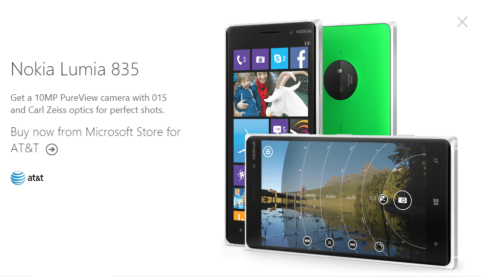 Nokia Lumia 835 pops up on WindowsPhone.com