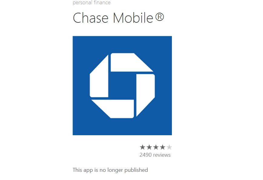 Chase Mobile app pulled from the Windows Phone Store