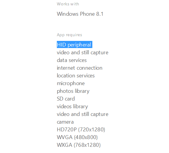 Lumia Camera 5 now asks for HID Peripheral permission