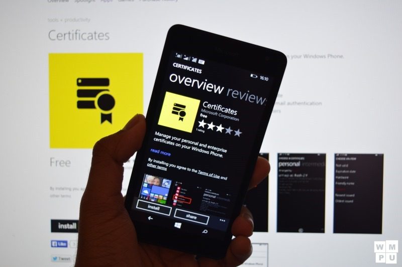 Microsoft Windows Phone Certificate Management app pops up, but does not do much