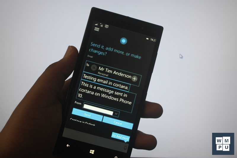Cortana can finally send emails on Windows 10 Mobile (Build 10149)