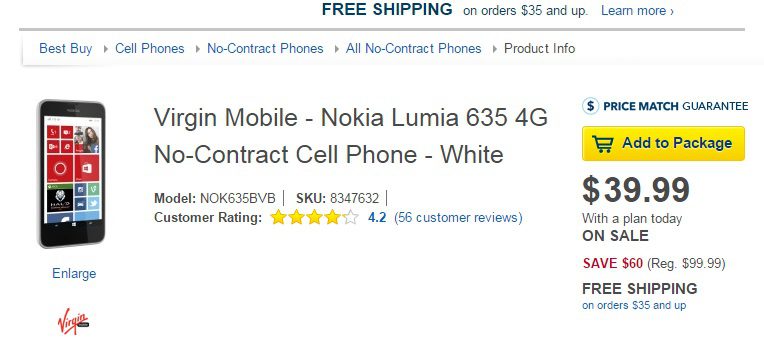 Deal Alert: Virgin Mobile Lumia 635 now only $39.99 at Bestbuy