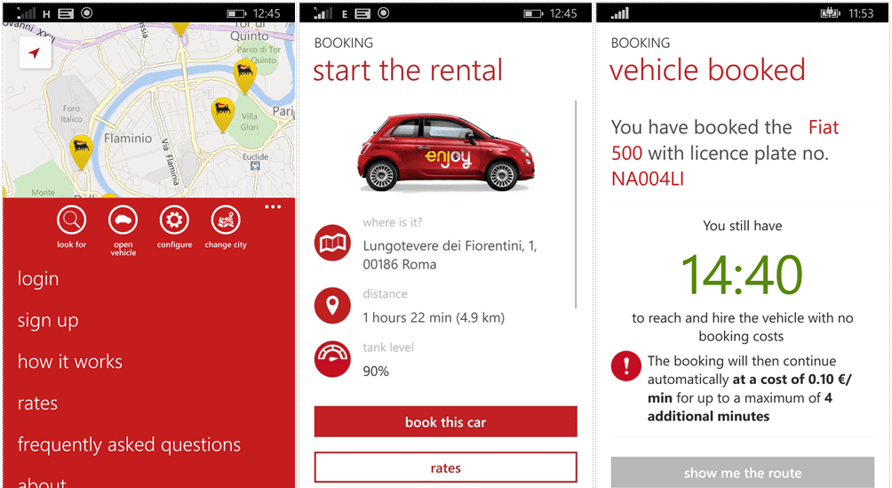 Enjoy car sharing app updated with new booking method