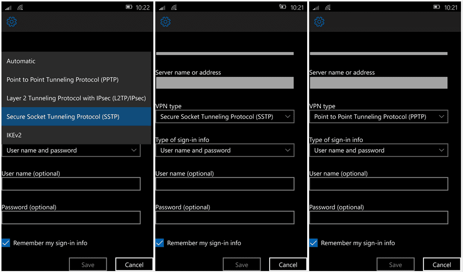 Great news: Windows 10 Mobile now supports PPTP and SSTP VPN!