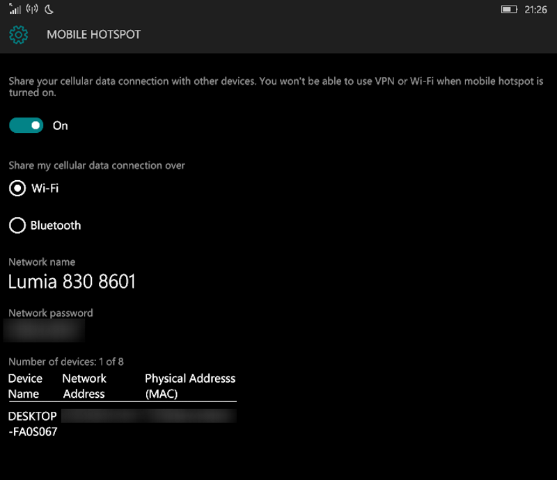 Windows 10 Mobile now provides more info about devices connected to your Mobile Hotspot
