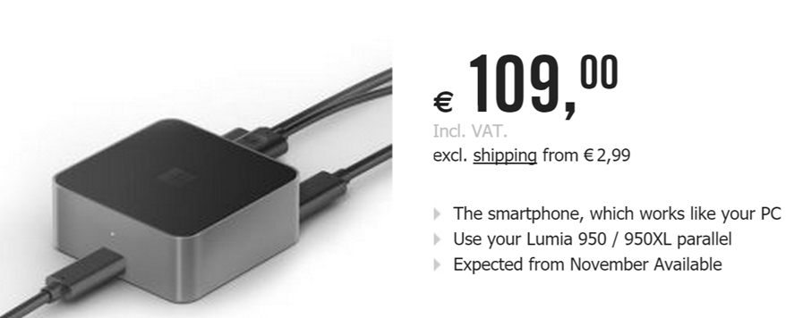 Microsoft HD-500 Display Dock for Lumia 950 / 950XL now on pre-order for 109 Euro
