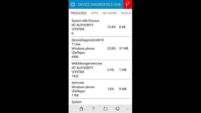 New Device Diagnostic Hub app brings a task manager to your Windows 10 phone