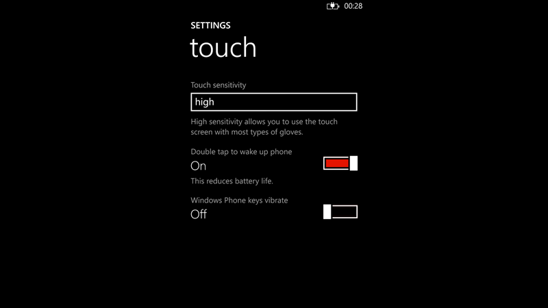 Touch settings app for Windows 10 Mobile updated