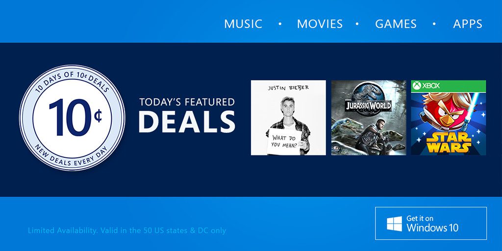 [US only] Microsoft expands “10 Days of 10 Cent” deals, adds one more day