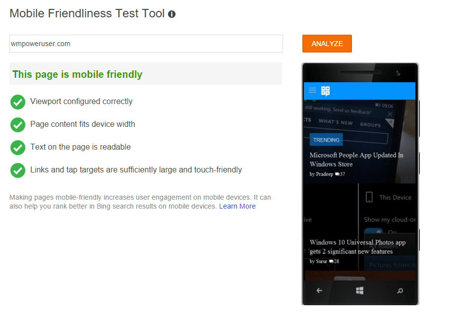 Microsoft launches new Mobile Friendliness Test tool for Bing