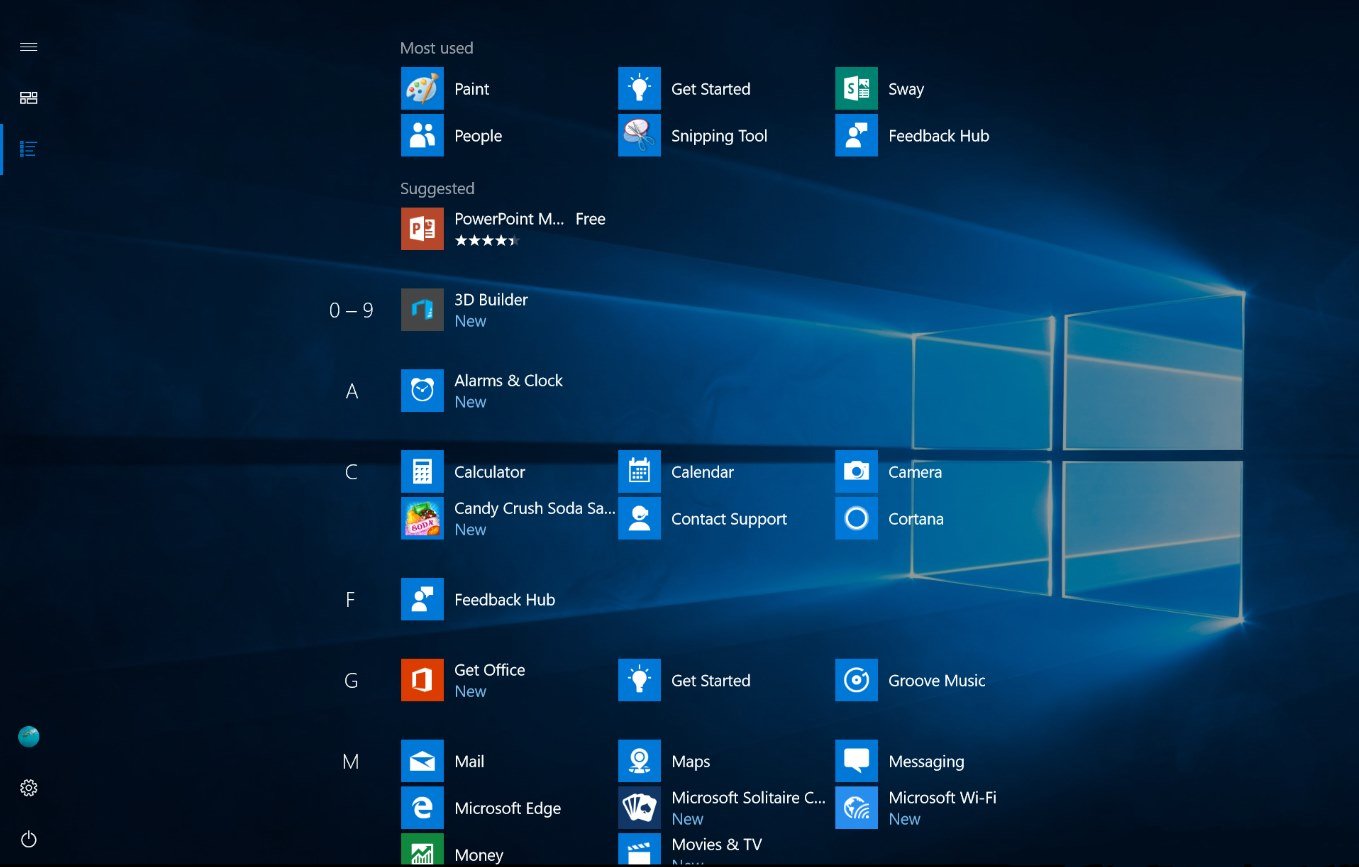 מיקרוסופט שוקלת "רשימת כל היישומים" משופרת בהרבה בתפריט התחל של Windows 10 (מצב טאבלט)