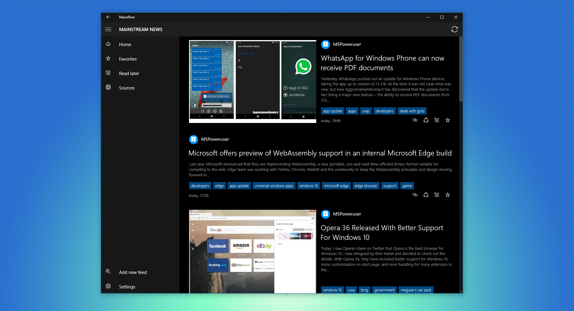 Newsflow is a beautiful RSS reader app for Windows 10 - MSPoweruser