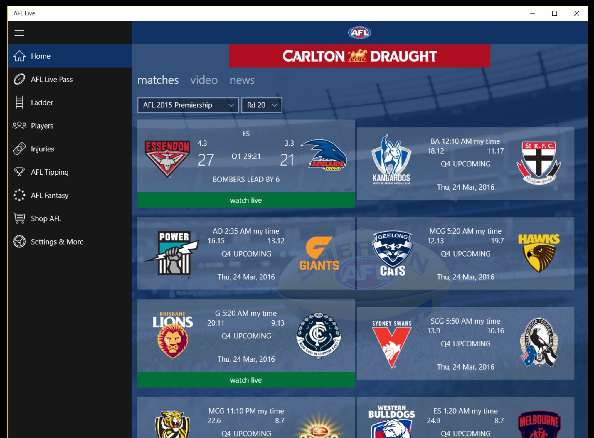 AFL Live Official App Now Available For Windows Devices