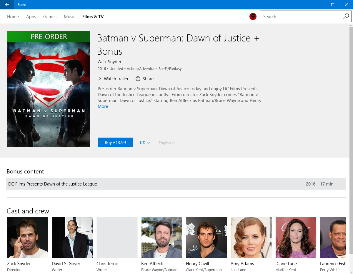 Batman v Superman : Dawn of Justice désormais disponible en précommande sur le Windows Store