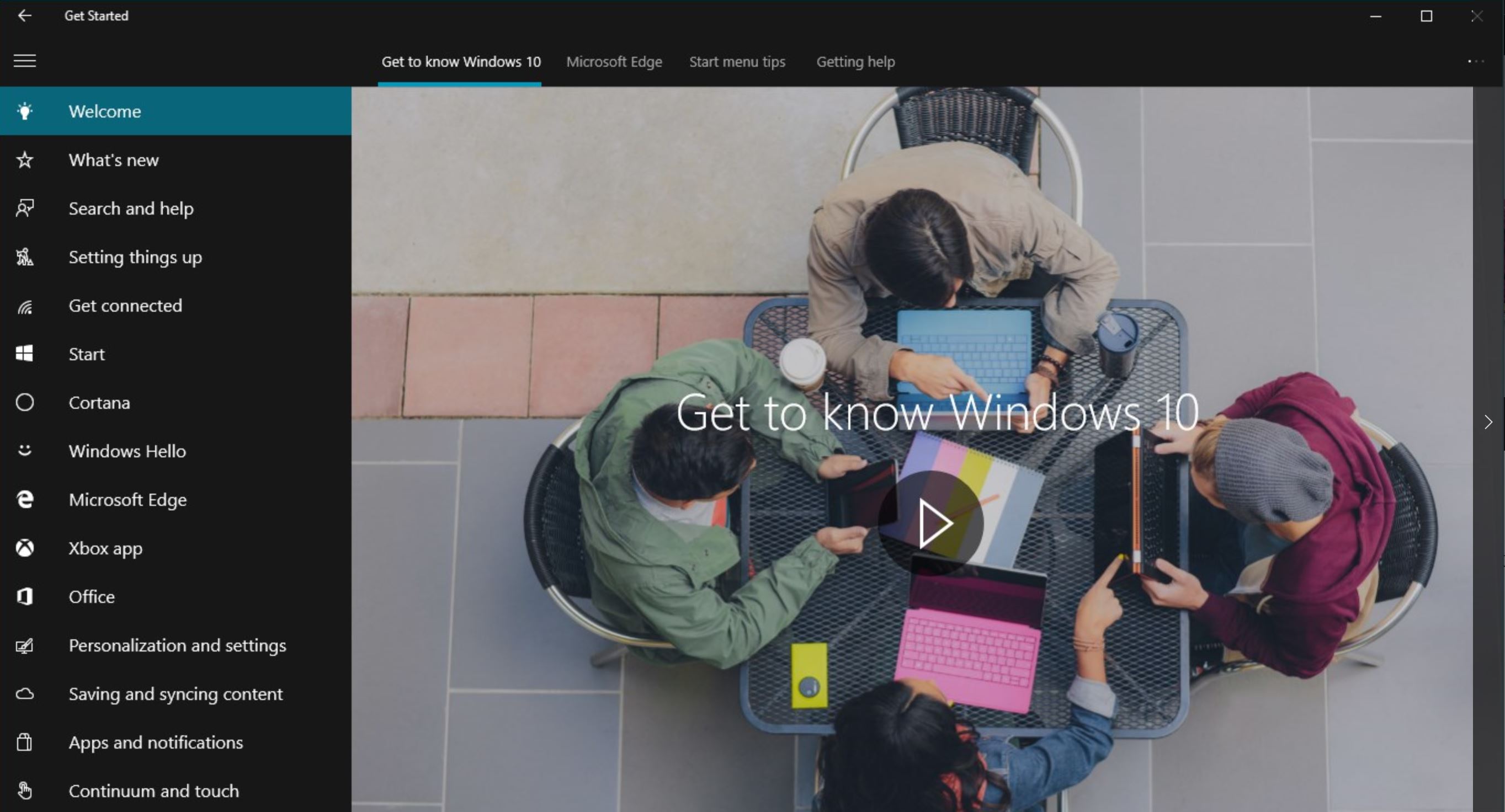 Aplicación Get Started actualizada en la tienda de Windows