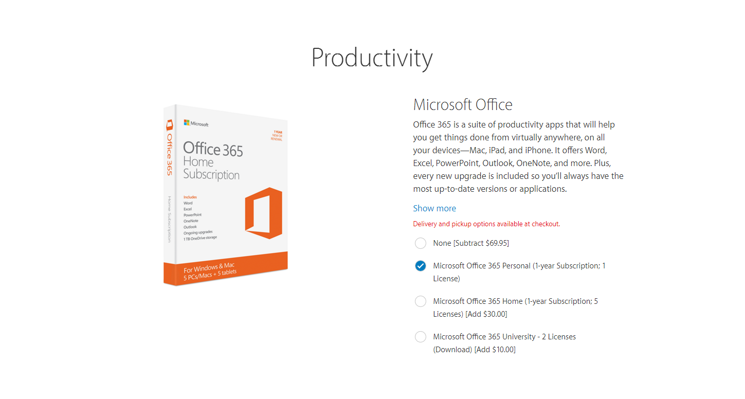 Office 365 is being sold as an accessory for the new iPad Pro on the Apple Store