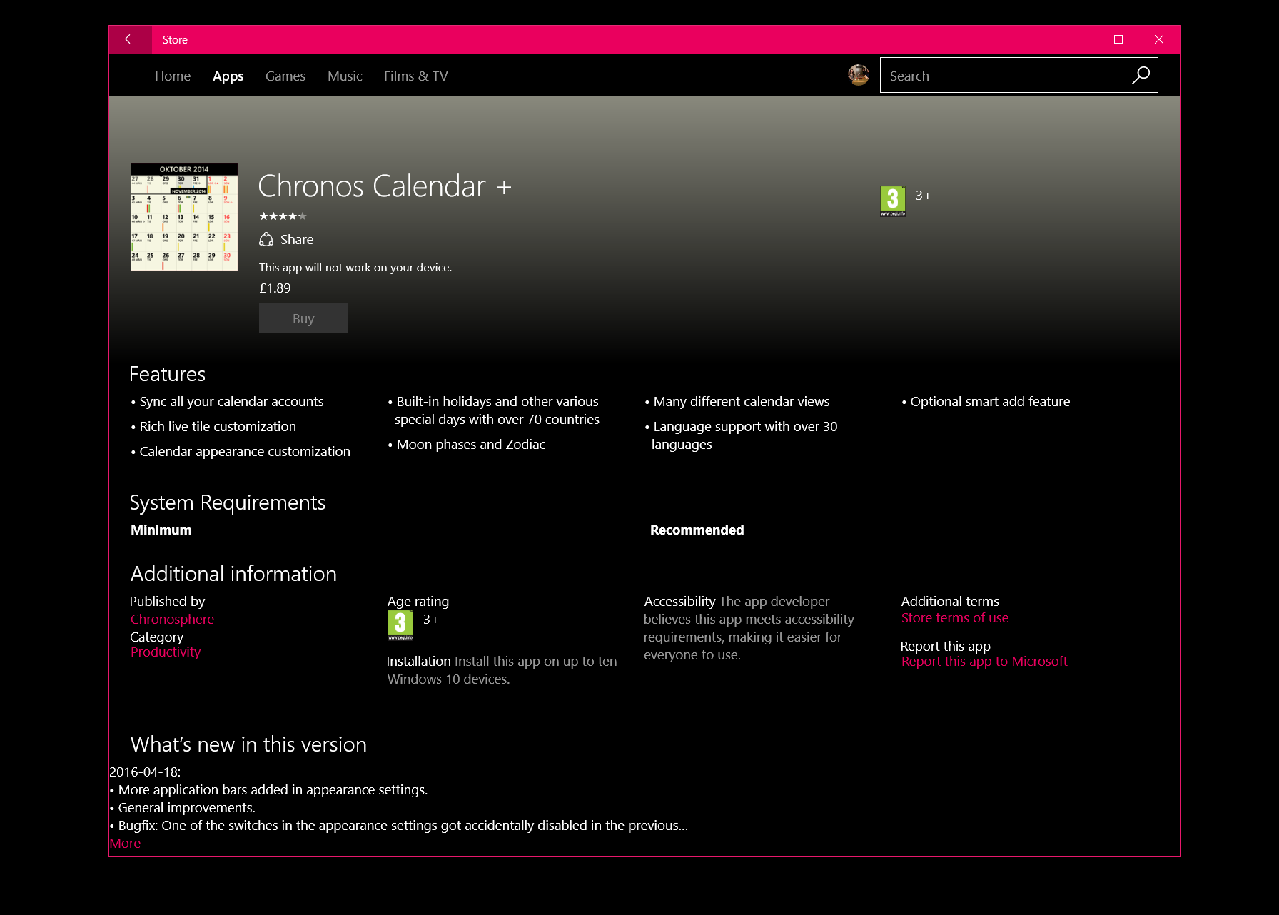 Chronos Calendar + is a slick alternate Windows 10 Mobile calendar app