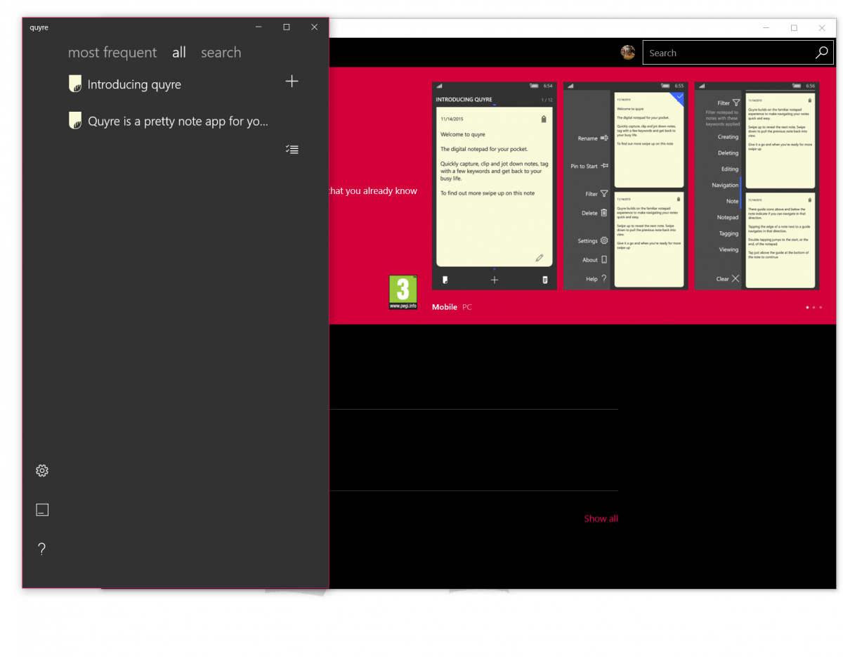 Quyre is a pretty Windows 10 note taking app