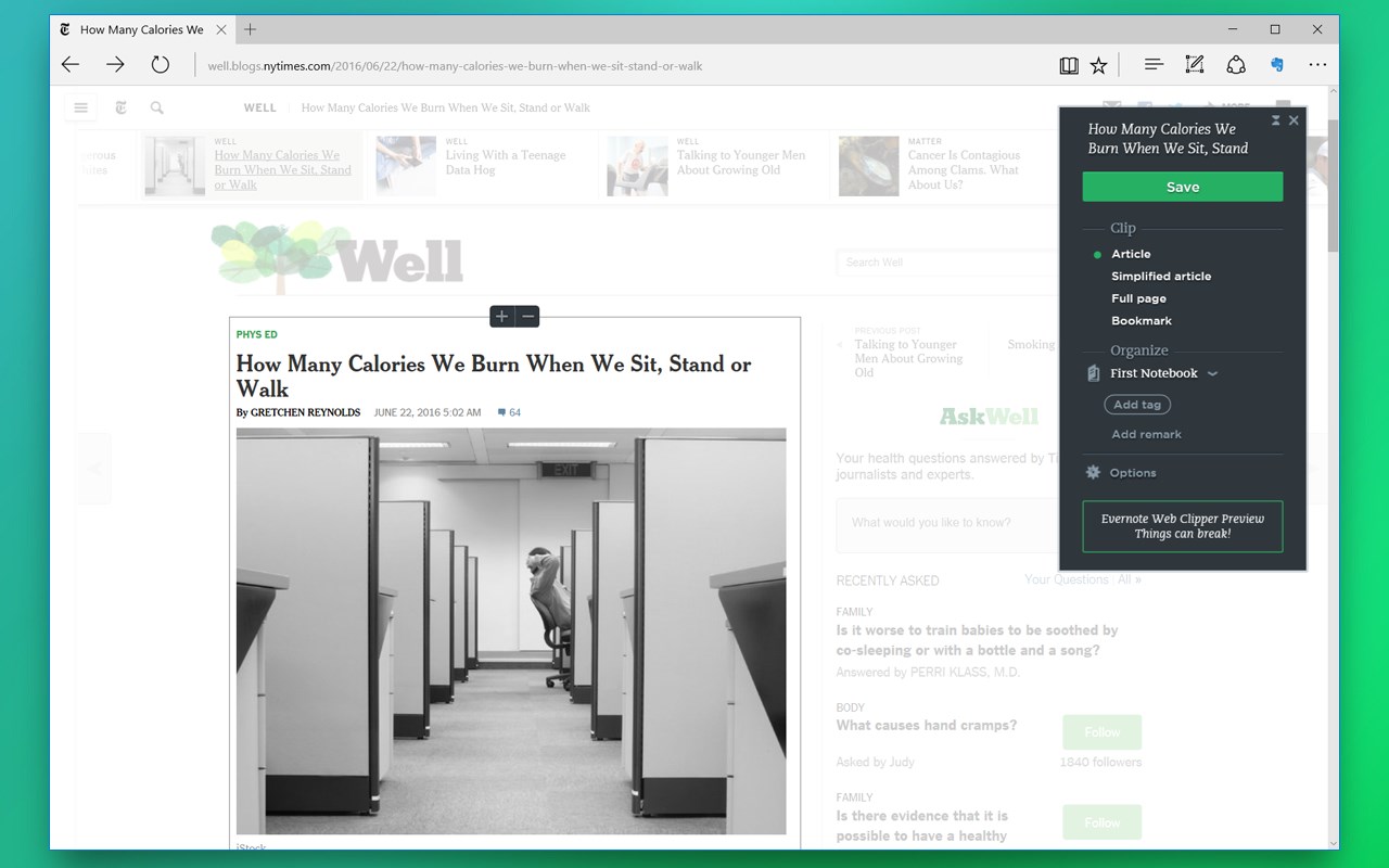 Evernote launches its Web Clipper extension for Microsoft Edge