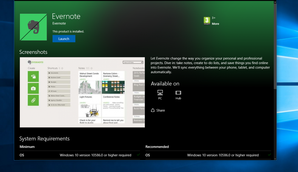 what is evernote in win 10