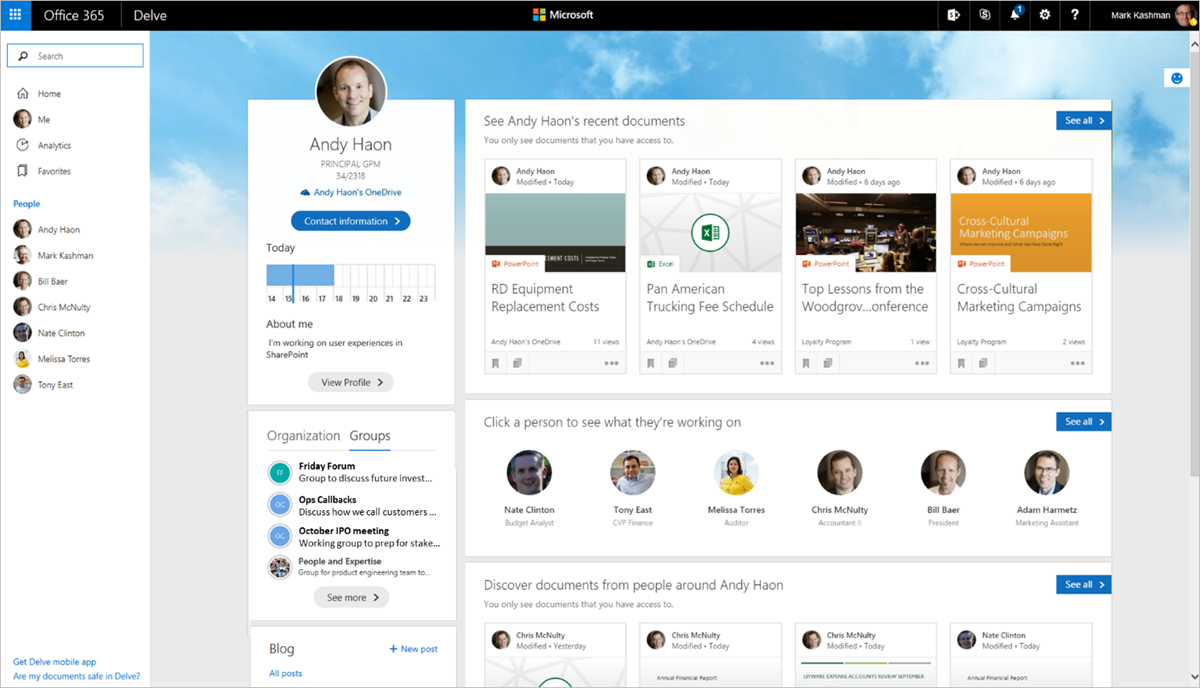 People cards that surface profile information and content throughout Office 365 are rolling out now