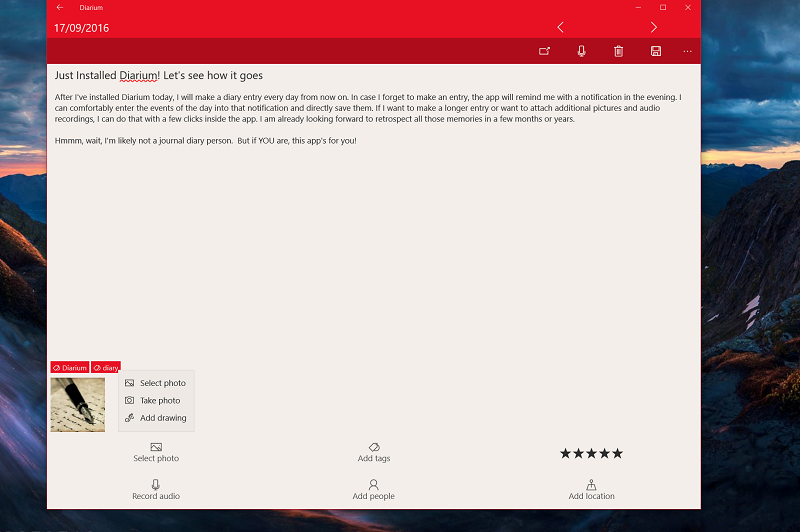 Record your day with Diarium for Windows 10