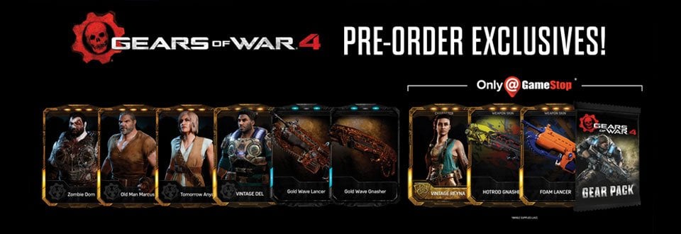 Gamestop now also offering the Gears Of War 4  Elite Gear Pack with pre-order